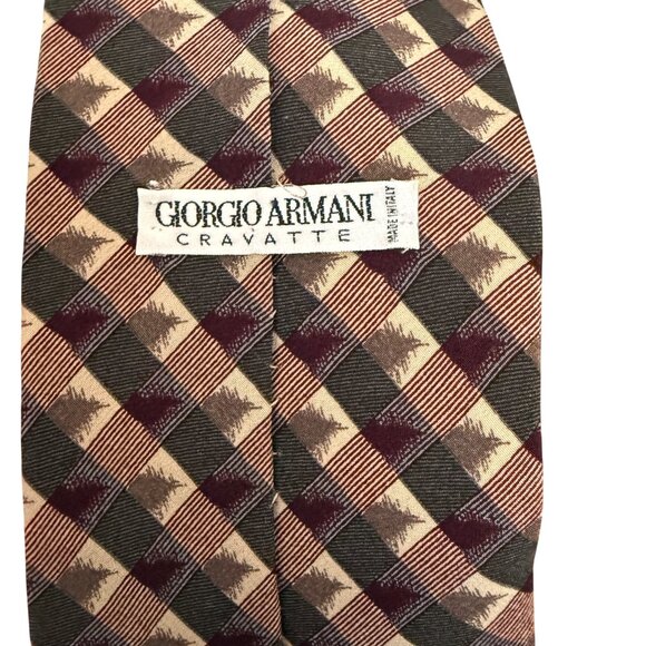 Giorgio Armani Cravatte Geometric Checkered Silk Tie Made In Italy - Picture 3 of 4